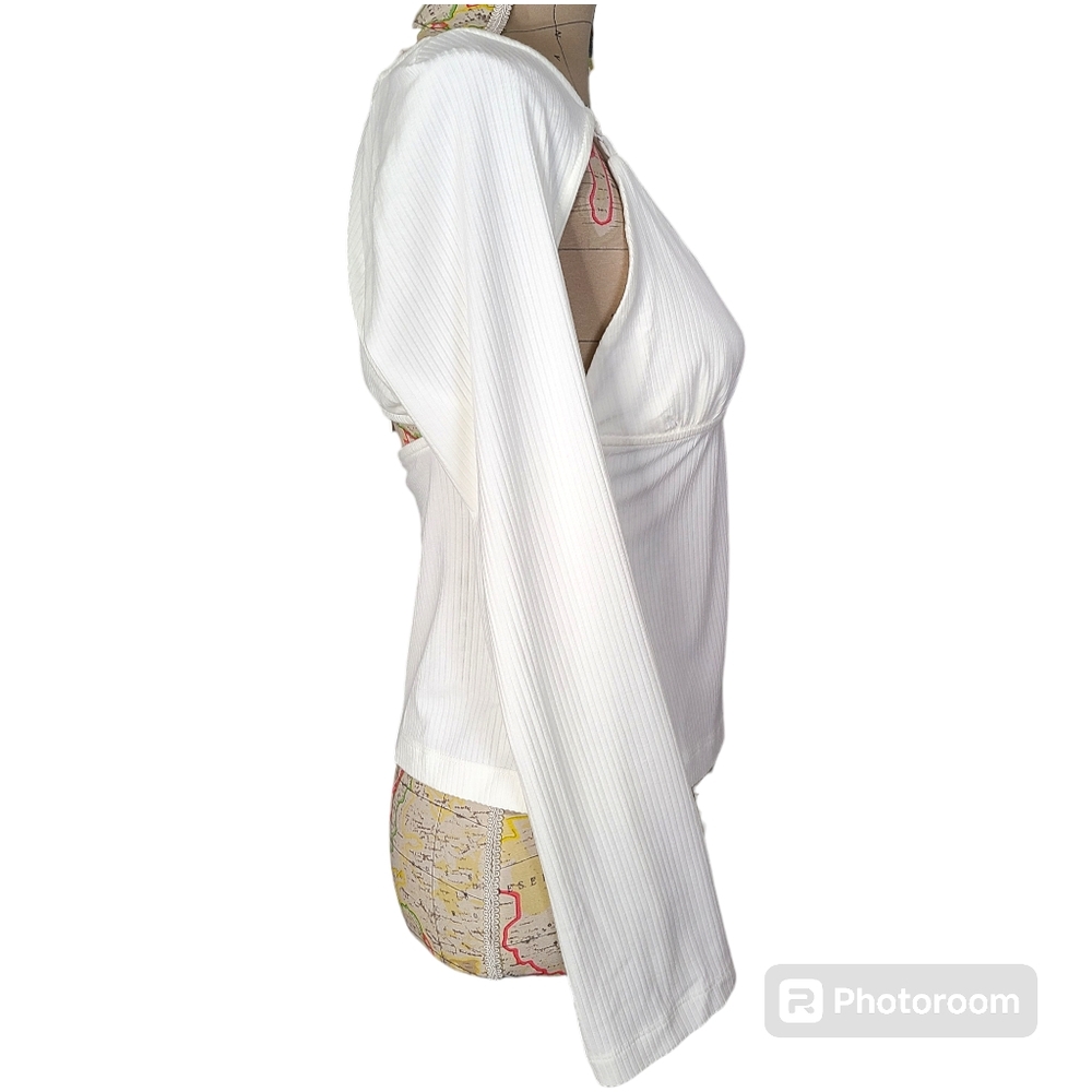 Jonathan Simkhai Dakota Size Medium White Ribbed Cut Out Blouse NWT Coastal Chic - Picture 8 of 13